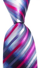 New Classic Striped Pink Blue White JACQUARD WOVEN Silk Men's Tie Necktie