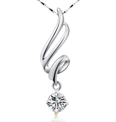 Sterling Silver Dancing Cubic Zirconia Pendant Necklace 18'' Chain Gift Box L12