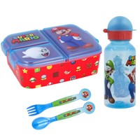 Super Mario Luigi Kinder 4 Tlg Set 3 Kammer Brotdose Gabel LöFfel Trinkflasche