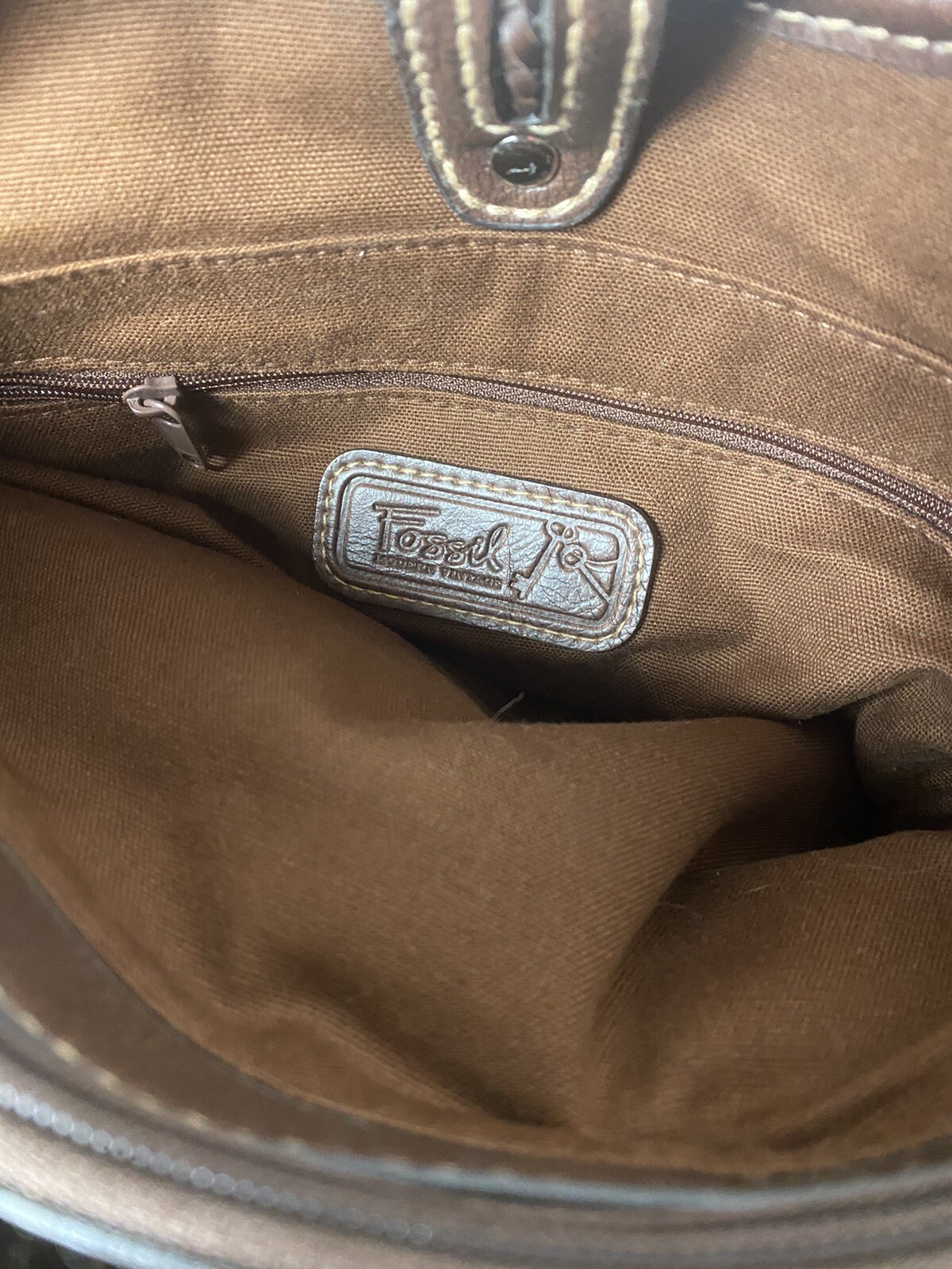 Fossil Round Leather Handle Patch Work Purse - image 4