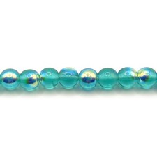 Teal Green AB - 50 6mm Round Czech Glass Pressed Druk Beads