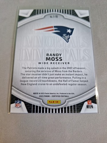 2023 CERTIFIED FOOTBALL IMMORTALS INSERT SP #I-16 RANDY MOSS HALL OF FAMER - Picture 2 of 2