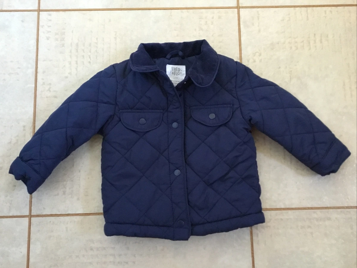 BABY BOY COAT AGE 9 12 MONTH F F NAVY DIAMOND QUILTED FLEECE LINED JACKET 80CM