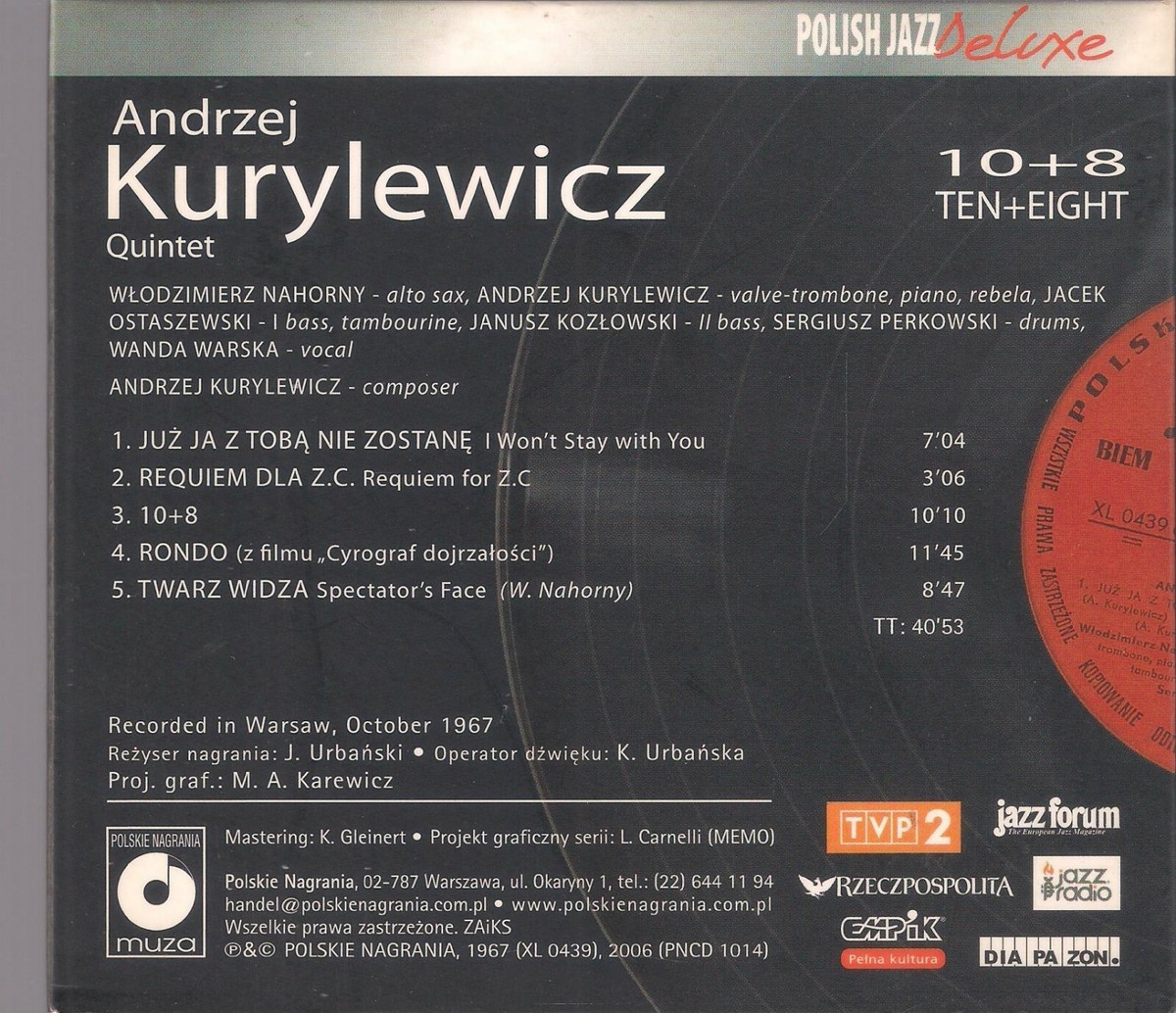 ANDRZEJ KURYLEWICZ QUINTET 10+8 TEN PLUS EIGHT 2006 CD POLISH JAZZ 