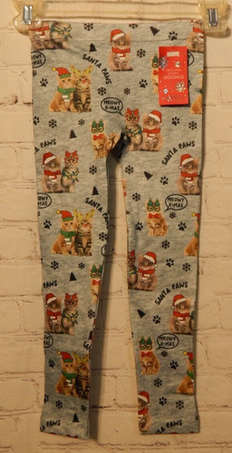 Girls Grey Capelli New York Cat Christmas Fleece Leggings size M/L (12/14)