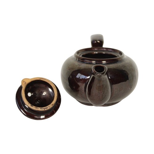 Vintage Handmade Pottery Ceramic Dark Brown Tea Pot High Gloss Iridescent 7x5 in - Picture 5 of 8