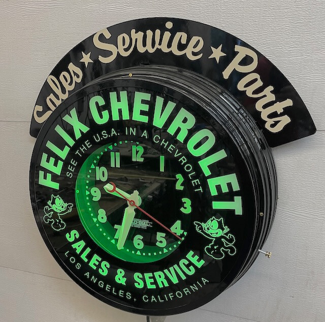 Felix Chevrolet 22" Curtis Neon Clock. W/Green neon & Marquee eBay