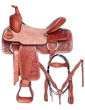 Western Barrel Leather Saddle, Hand Carved Western Saddle with Tack Set