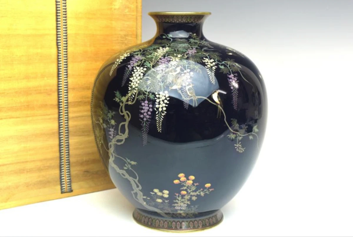 黑色景泰蓝日本古董花瓶| eBay
