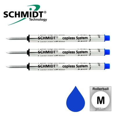 Pk/3 Schmidt P8127 Short Capless Rollerball Refill, Blue, Medium 0.7 mm