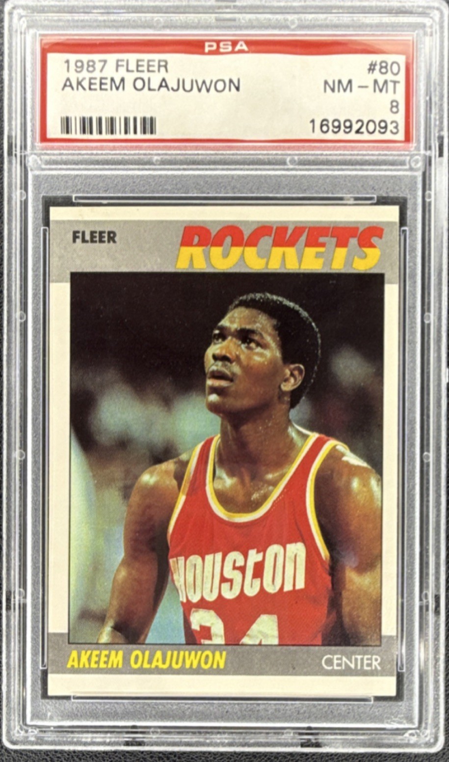 Fleer 1987-88 Akeem Olajuwon #80 Houston Rockets PSA 8 Basketball Card NBA