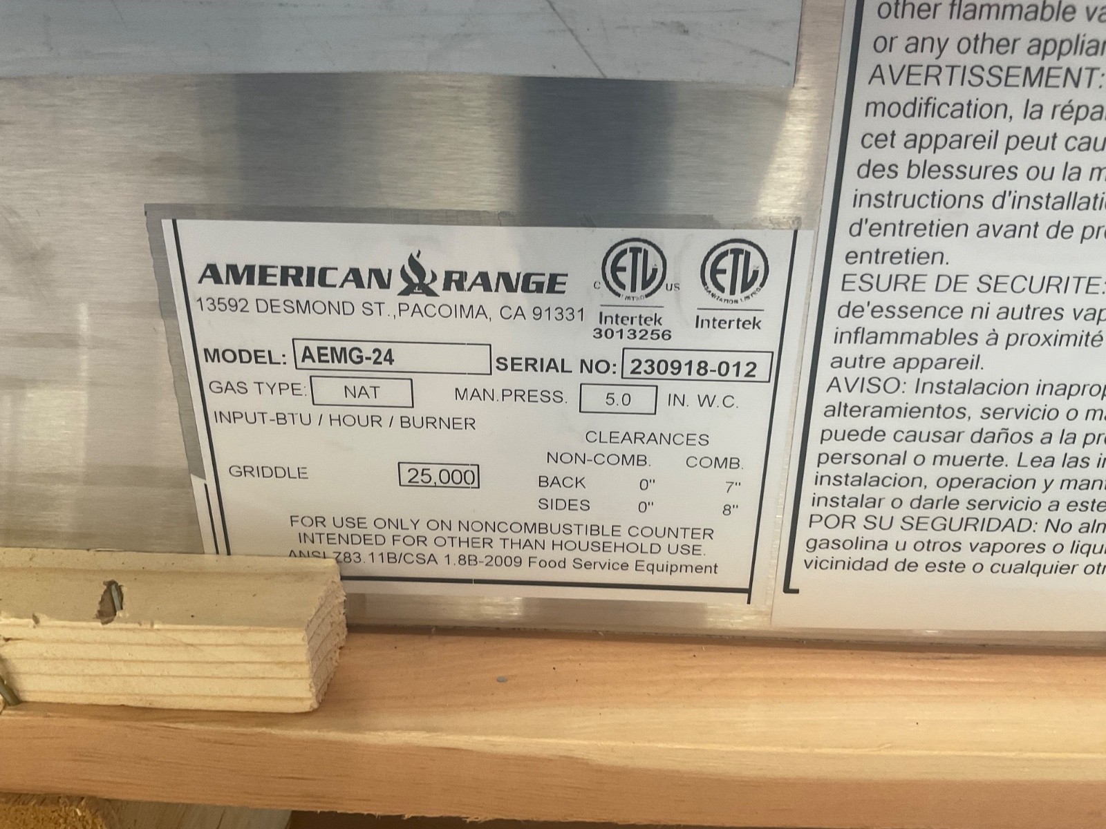 American Range AEMG-24 Griddle Natural Gas New In Crate
