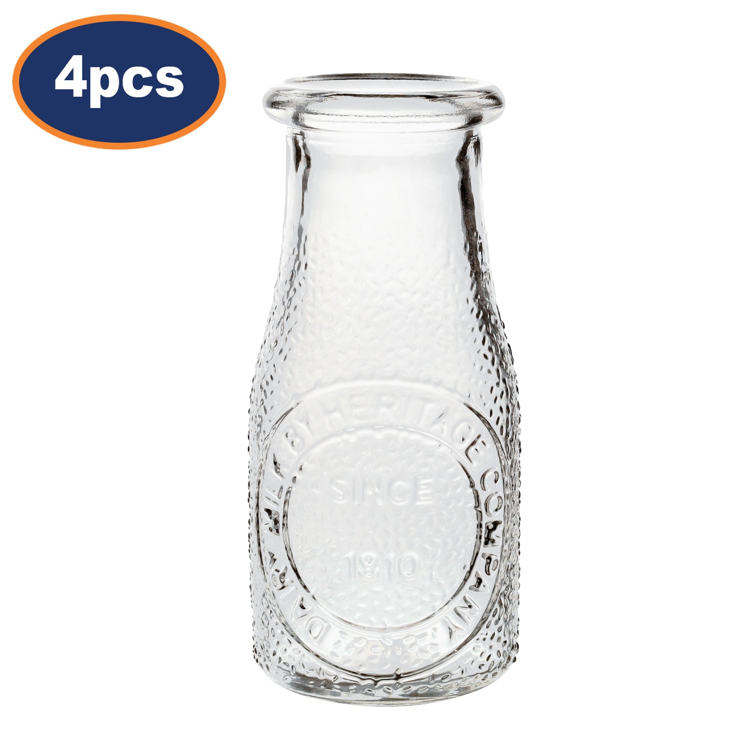 Glass Juice Bottle Clear Embossed Milk Bottle Vintage Retro Glassware 220ml 4Pcs