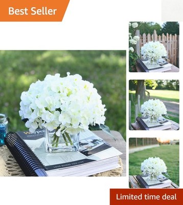 Charming Artificial Hydrangea Arrangement for Home & Wedding in Cube Glass Vase