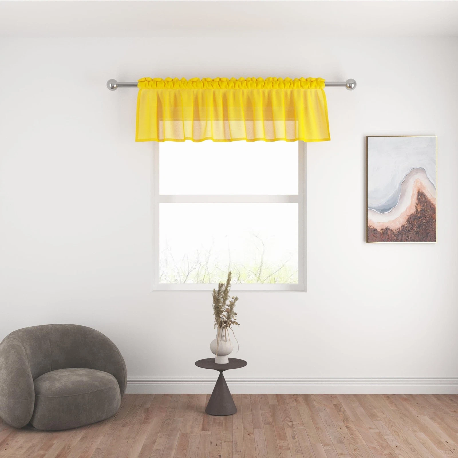 Yellow Valance 14 inches Long Sheer Curtain Toppers Living Room Bedroom Kitch...
