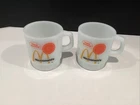 2 Vtg Stackable AH Fire King Milk Glass McDonalds “Good Morning” Coffee Mugs VG