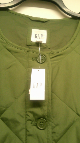 GAP Quilted Jacket Wmn. XXL Cactus Green, 5 Button Close, 2 Pkts, Lined Adj. Slv - Picture 4 of 7