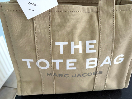Marc Jacobs The Tote Bag Medium Beige Canvas Zip Logo Tote, Detachable Strap