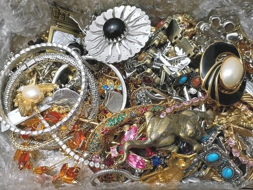 Vintage Costume Jewelry Lot Wear Resell Brooch Bee Pin Tennis Bracelet 2 LB +