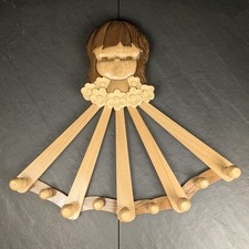Vintage Wood Accordion Peg Rack Girl Wall Hanger Folk Art Flower Coat Hooks