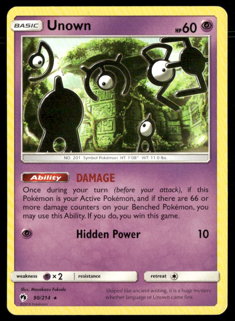 Unown 90/214 Rare 2018 Lost Thunder Pokemon Near Mint