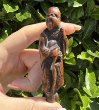 ANTIQUE JAPANESE KATABORI NETSUKE OF A RAKAN (ARHAT) EDO PERIOD - TALL FORM