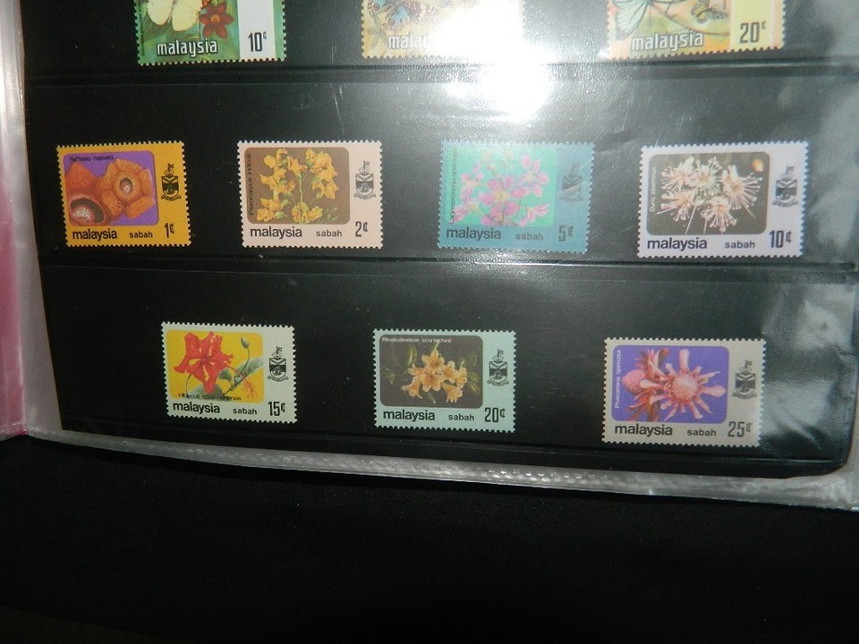NORTH BORNEO & MALAYAN STATES STAMPS COLLECTION ON PAGES IN FOLDER ...