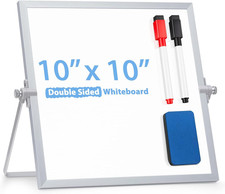 10" X 10" Magnetic Double Sided Dry Erase White Board with Stand White