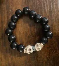 Wood Bead Skull Bracelet