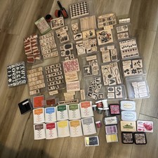 Rubber Stamp Lot 100 Stamps Plus 7 Alphabets Ink Pads Embossing Powder Rollers