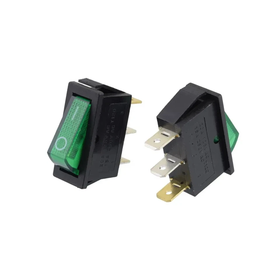 Interrupteur ON OFF avec LUMIÈRE 220V vert rectangulaire KCD3 SPST 16A 220V - Photo 1/3