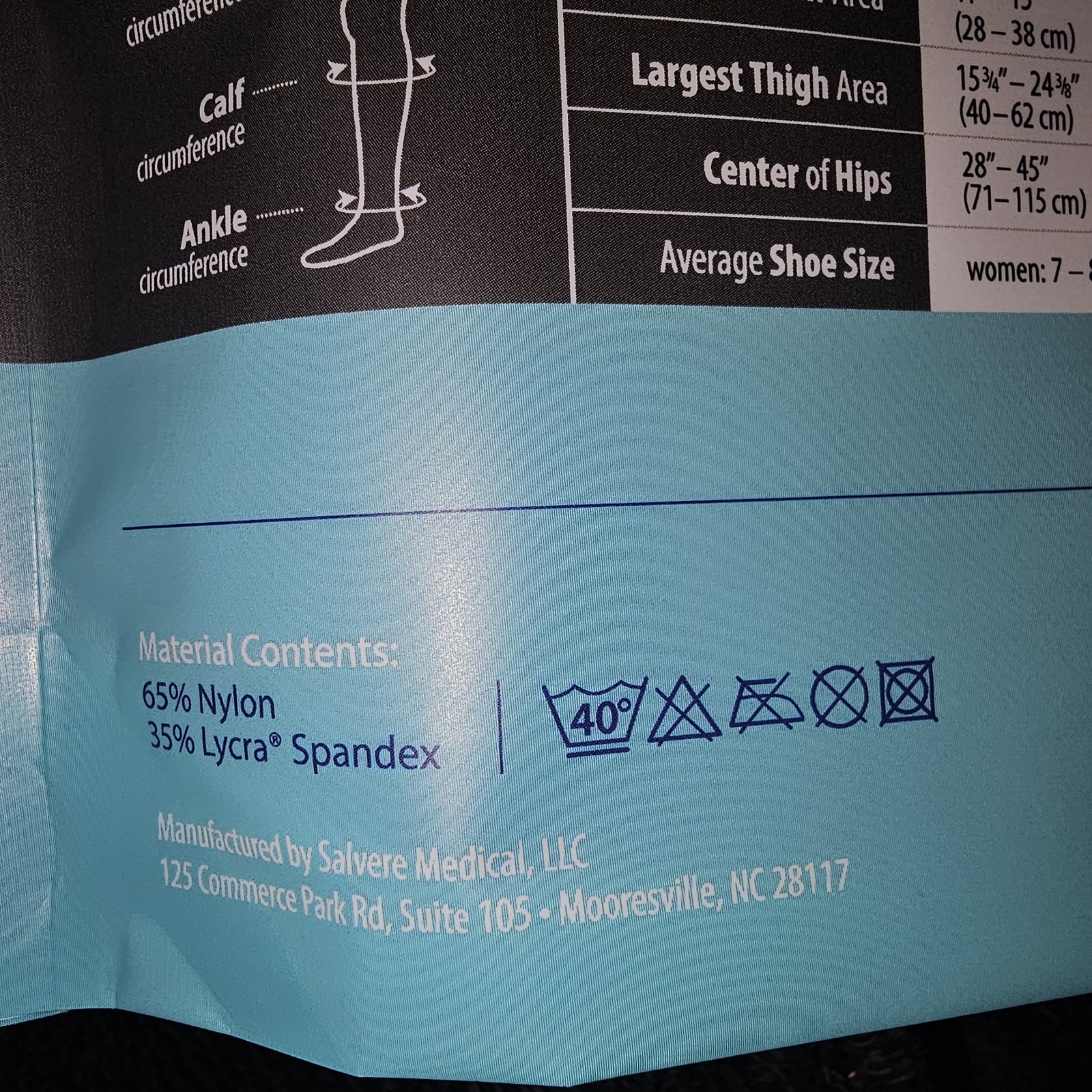 New. Salvere Medical Compression Black Opaque Womens Pantyhose/Tights. 15-20mmHg