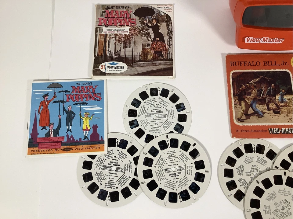 Vtg View Master 3D w/14 Reels 1940s 50s 60s 70s Mary Poppins Buffalo Bill & More - Image 2 of 4
