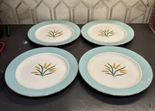 VTG Plates Viking Wheat Int’l DS Co Alliance OH Dinner Set 4 -10" Aqua Gold Blue