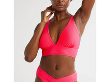 Time and Tru Womens Bikini Top Size M Pink Ribbed X Back Plunge Swimwear