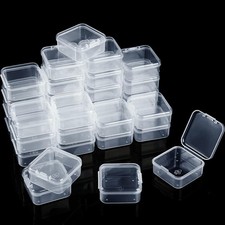 48 Pack Small Clear Plastic Storage Containers Hinged Lid Jewelry Box New