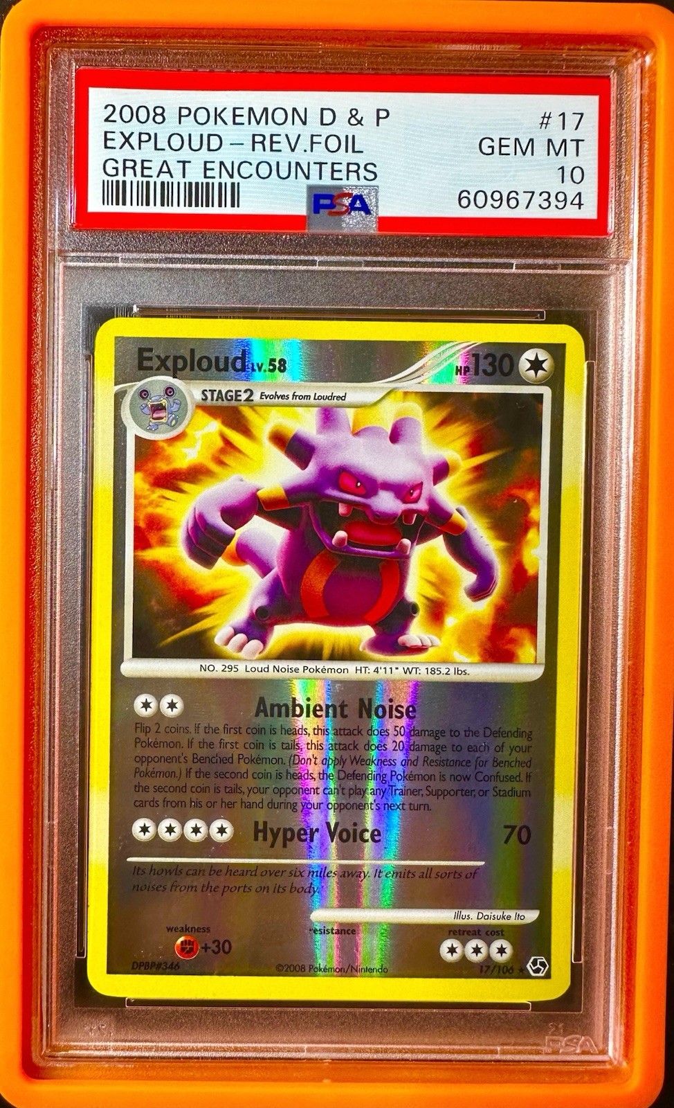 Exploud 17/106 Great Encounters Reverse Holo Pokemon 2008 PSA 10