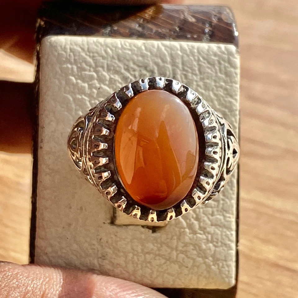 ANILLO Rojo Antiguo Yemení Ágata Anillo Aqeeq para Hombre en Plata de Ley 925 Hecho a Mano Foto 4 de 4