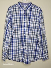 Crown  Ivy Plaid Button-Down Shirt Men  s XL Stretch Cotton Blue Long Sleeve