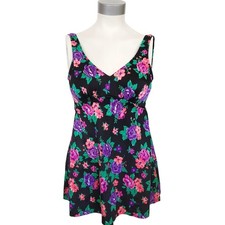 LONGITUDE Robby Len Swimwear vintage 70s one piece floral swimsuit dress Sz 10 T
