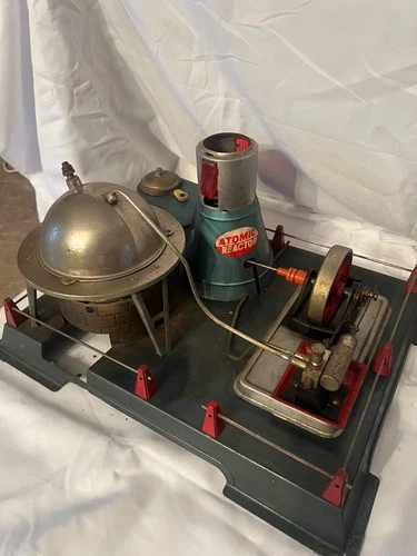 Vintage 50s Marx ( Line Mar )  ATOMIC REACTOR Tin Toy with a Steam Engine