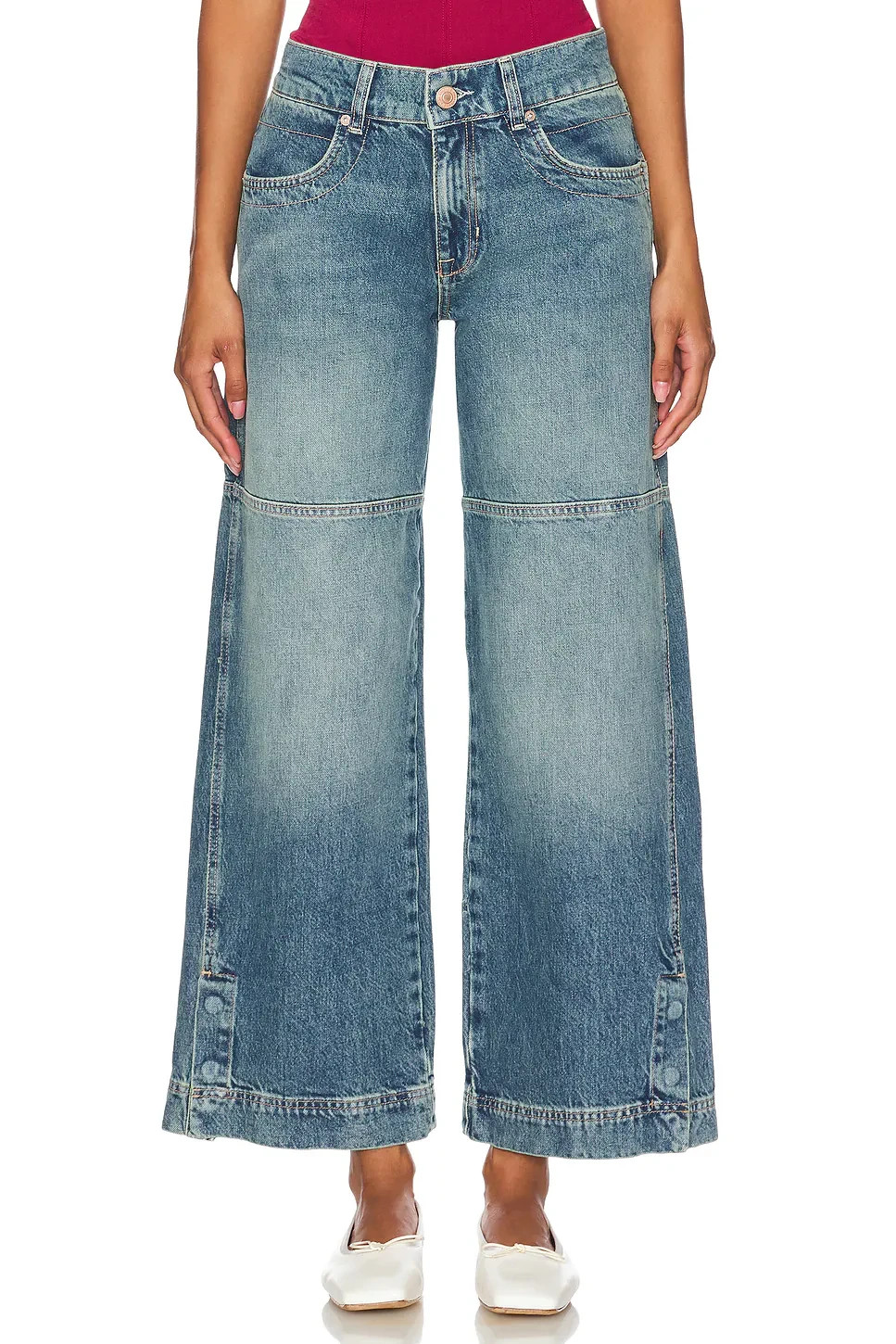FREE PEOPLE We The Free Benji Relaxed Wide Leg Mid Rise Blue Jeans 25 UK 6-8 NEW