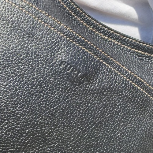 Furla Black Pebbled Leather Shoulder Bag Italy Hobo Unique Ring Hardware - Picture 2 of 11