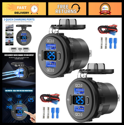 2-Pack 12V USB C Marine Charging Port, Dual Quick Charge 3.0 & PD, DIY Car Charg