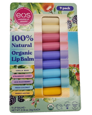 eos Evolution of Smooth 100% Natural Organic Lip Balm 9 Pack 5 Flavors Sealed