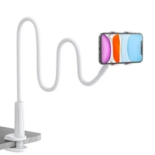 White Gooseneck Tablet Holder, Flexible Adjustable Mobile Phone Stand for Bed