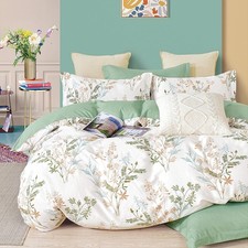 Natural Cotton 3pcs Botanical Comforter Sets Queen Size-Green Comforter with ...