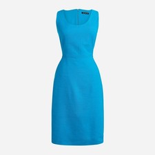 J.CREW $178 Blue Scoop Neck Lined Stretch Linen Blend Resume Dress Size 10