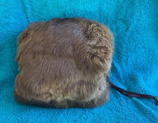 Vintage Brown  Unknown Fur Muff Hand Warmer Satin Lining Wristlet