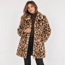 Topshop Leopard Faux Fur Coat Womens 6 Mob Wife Animal Print Winter Jacket Glam